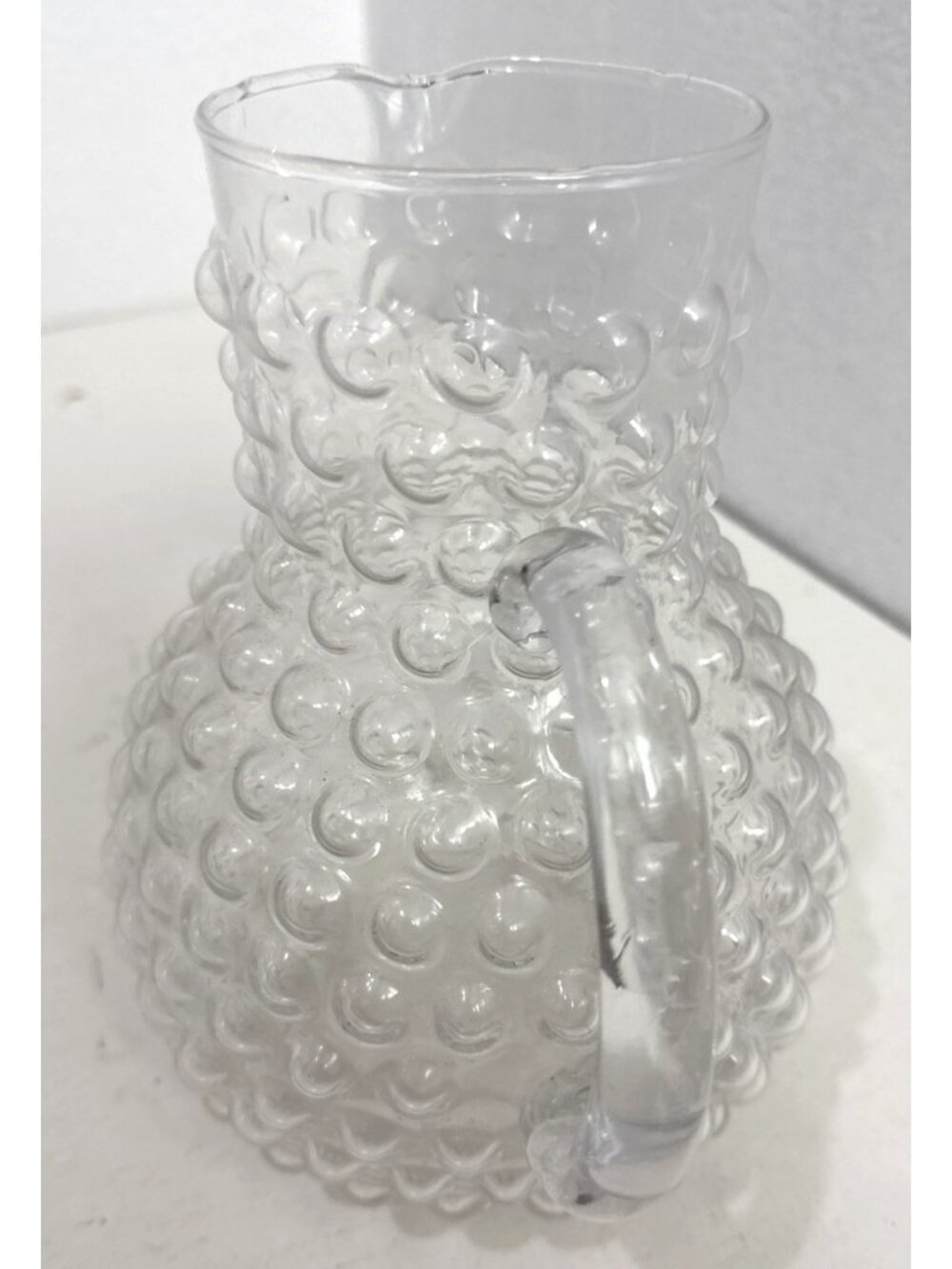 Vintage Hobnail Coin Bubble Clear Glass Pitcher Rare 8.5" - Picture 4 of 9